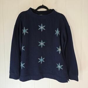 Talbots navy blue embroidered snowflake mock-neck sweatshirt Casual Size Large